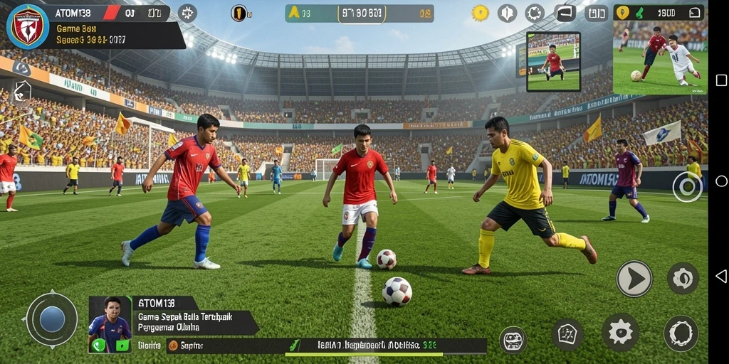 Gameplay seru ATOM138 dengan aksi pemain sepak bola yang mendebarkan.