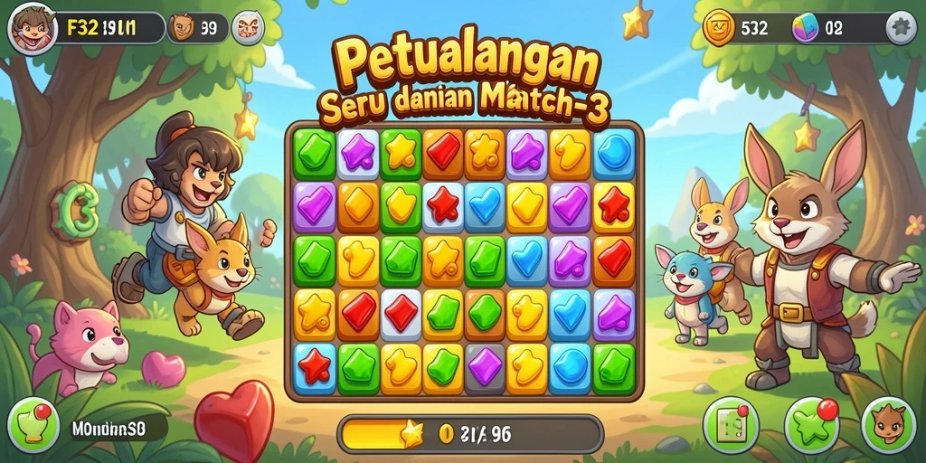 Gameplay seru F32 dengan permata berwarna-warni dan tantangan menantang.