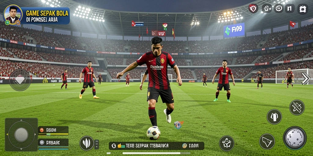 Tampilan gameplay seru dari FA99 dengan aksi sepak bola intens.