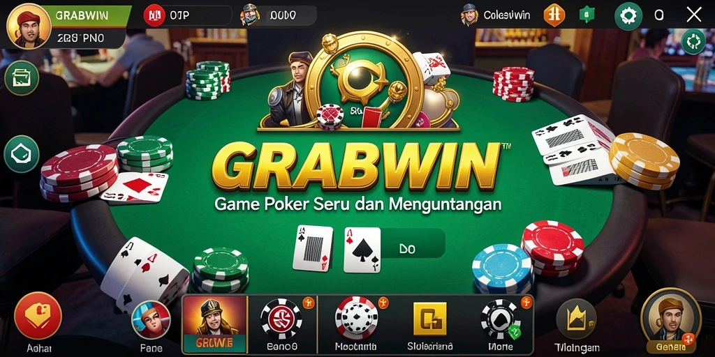Tampilan gameplay seru dalam aplikasi poker GRABWIN.