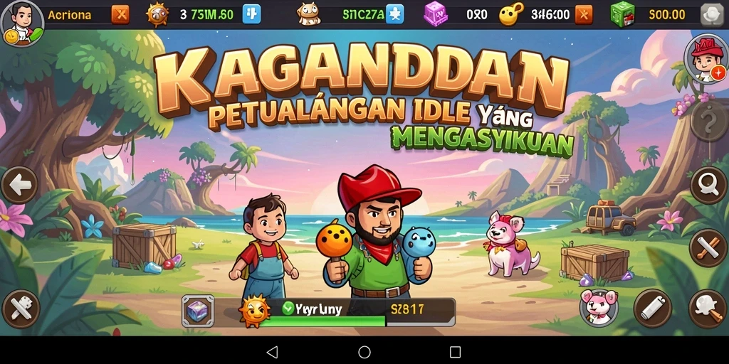 Tampilan gameplay KAGANDAN dengan karakter yang aktif mengumpulkan sumber daya.