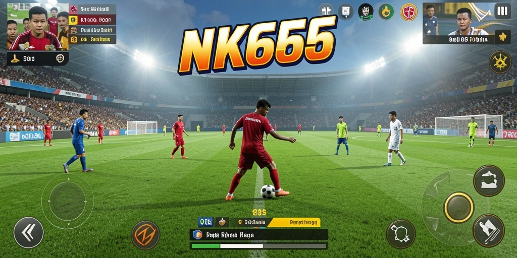 Gameplay NK666 yang menampilkan aksi seru di lapangan sepak bola.