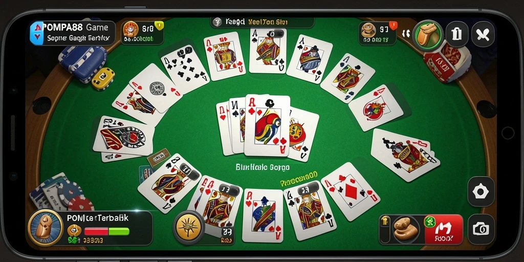 Screenshot gameplay POMPA88 menampilkan pertandingan Gaple yang seru dan interaktif.