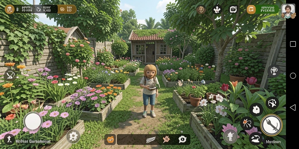 Tampilan gameplay RPYYY yang menampilkan aktivitas berkebun yang menyenangkan.