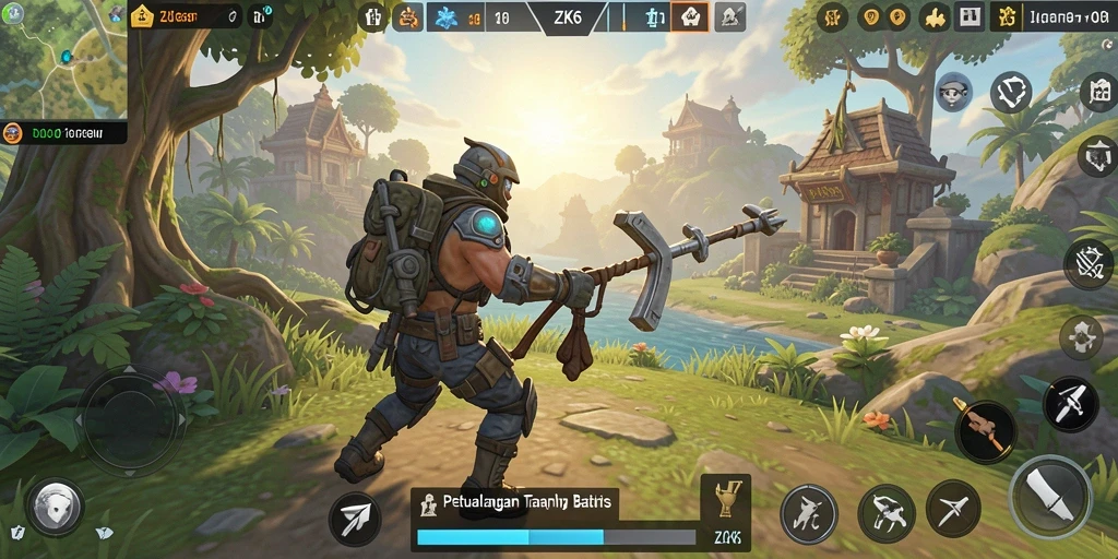 Tangkapan layar gameplay ZK6 menampilkan eksplorasi di dunia terbuka yang indah.